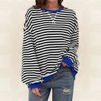 Maglione donna a righe a maniche lunghe, girocollo