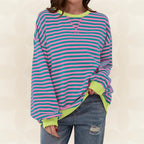 Maglione donna a righe a maniche lunghe, girocollo