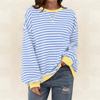 Maglione donna a righe a maniche lunghe, girocollo