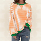 Maglione donna a righe a maniche lunghe, girocollo