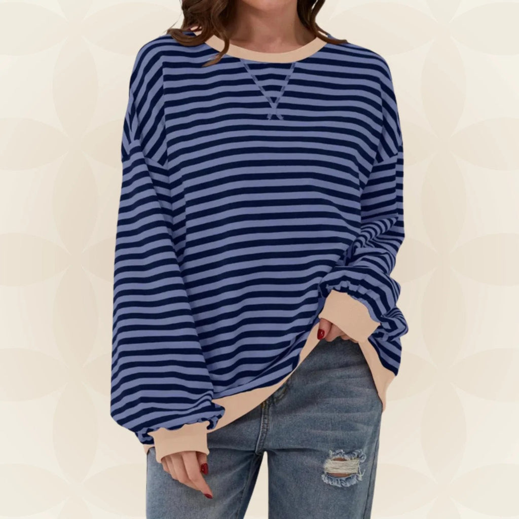 Maglione donna a righe a maniche lunghe, girocollo
