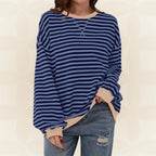 Maglione donna a righe a maniche lunghe, girocollo