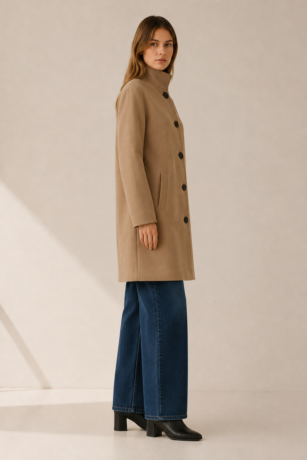 Trench femme boutonné, col montant