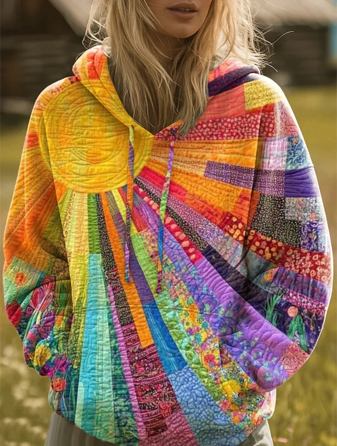 Hanorac de damă multicolor, tip patchwork