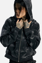 Sudadera unisex con capucha, cremallera y tachuelas decorativas