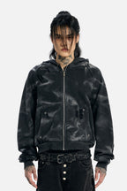 Sudadera unisex con capucha, cremallera y tachuelas decorativas