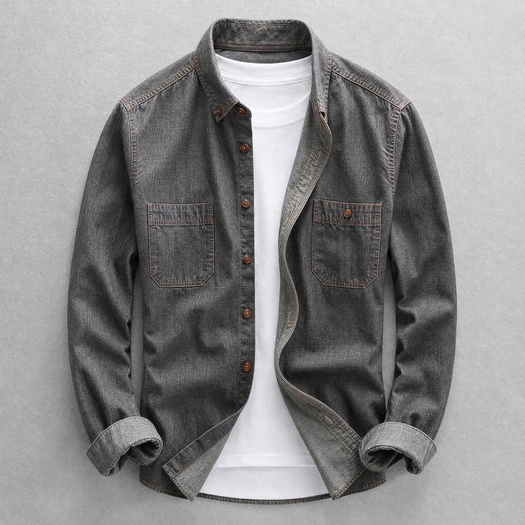 Cămașă bărbătească din denim cu mânecă lungă și buzunare