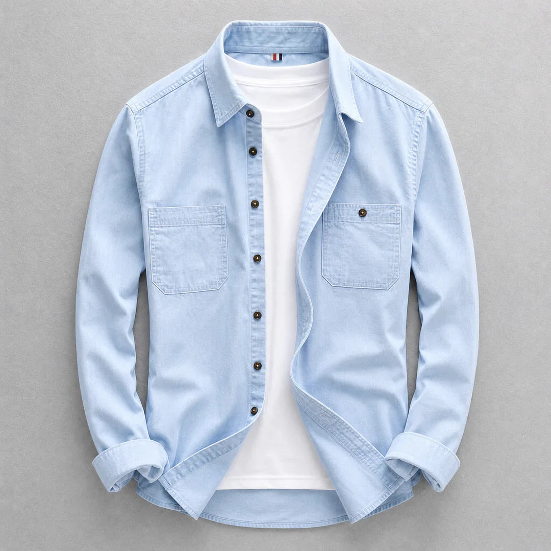Cămașă bărbătească din denim cu mânecă lungă și buzunare