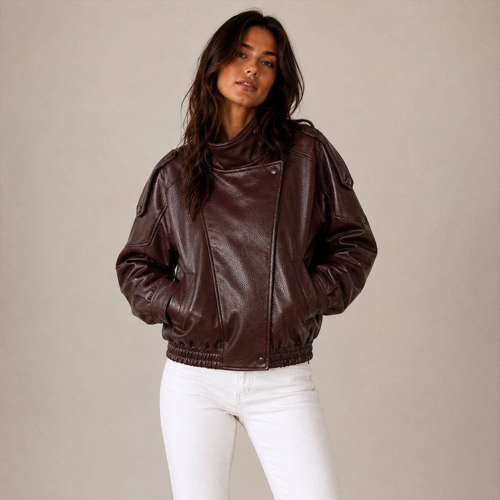 Veste bomber femme oversize à col montant et poches