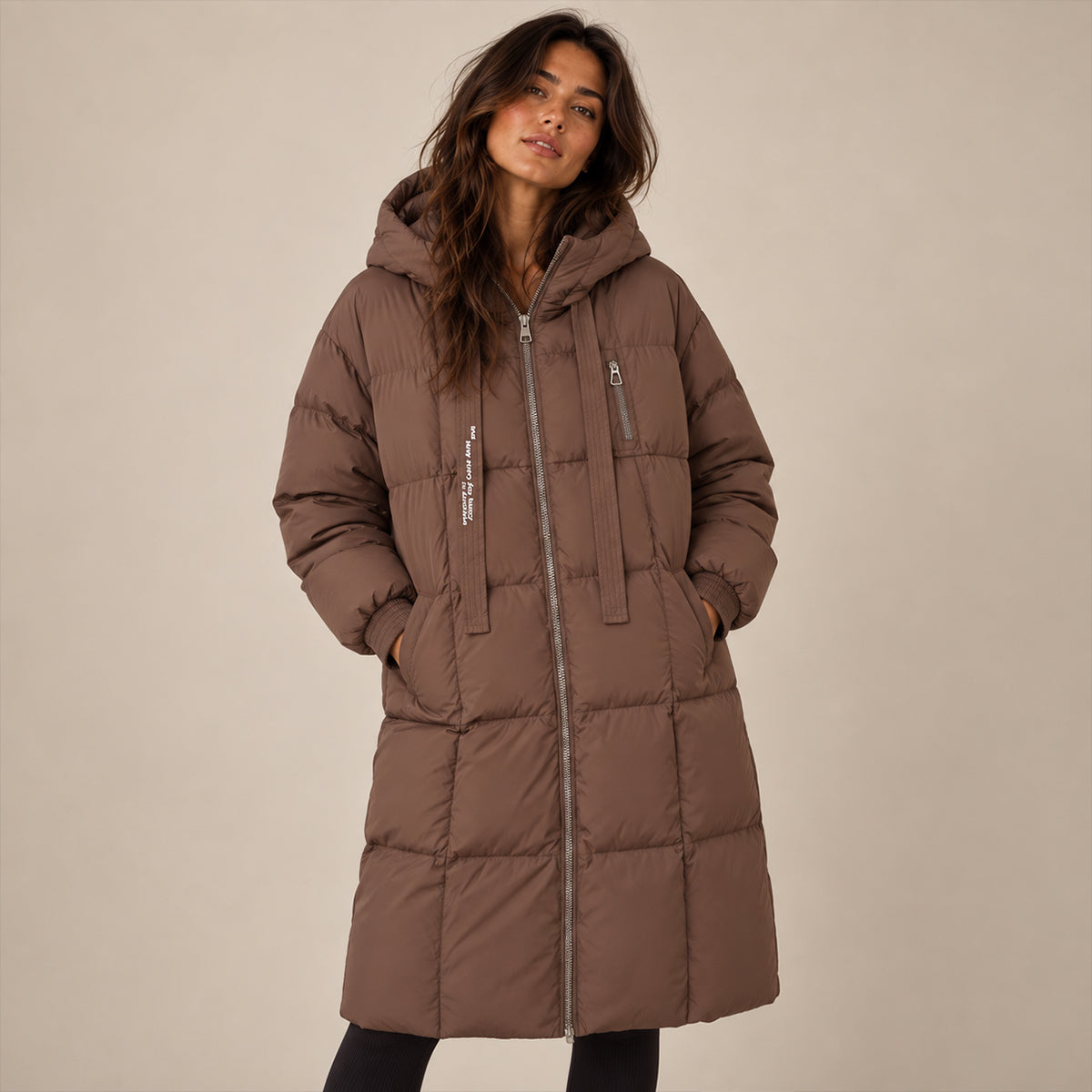 Chaqueta acolchada larga de mujer con capucha, oversize