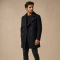 Manteau d'hiver homme croisé à revers, noir
