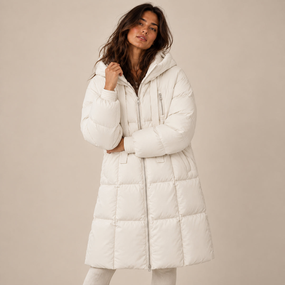 Chaqueta acolchada larga de mujer con capucha, oversize
