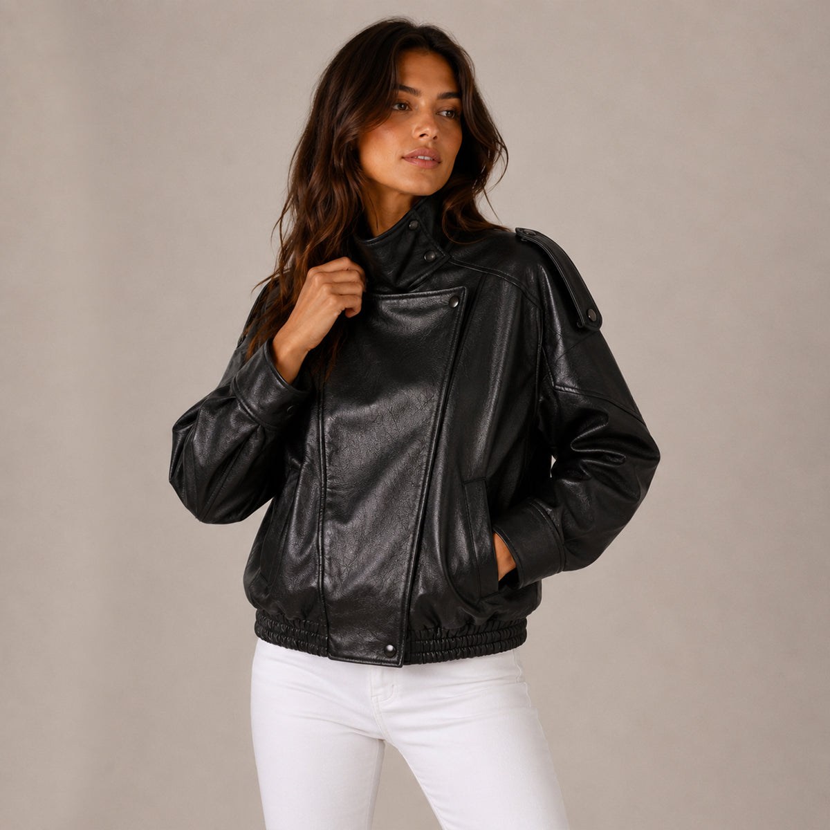 Veste bomber femme oversize à col montant et poches