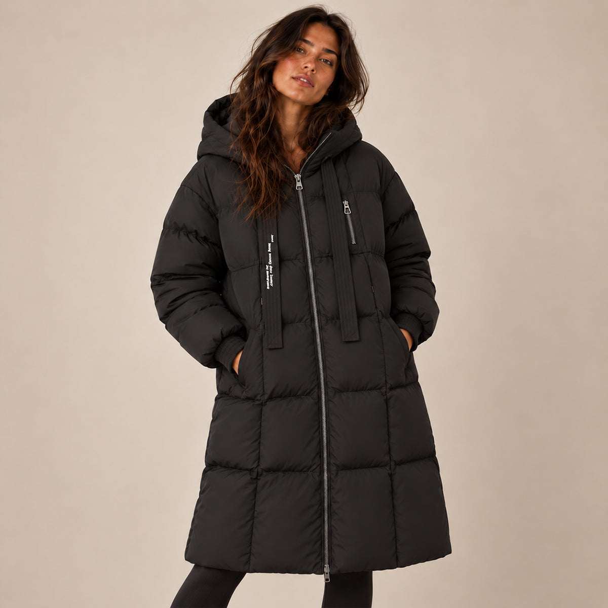 Chaqueta acolchada larga de mujer con capucha, oversize
