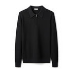 Sweater til mænd i strik med polokrave og lynlås