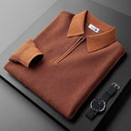 Sweater til mænd i strik med polokrave og lynlås