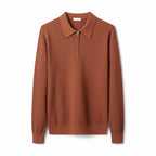 Sweater til mænd i strik med polokrave og lynlås