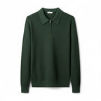Sweater til mænd i strik med polokrave og lynlås