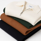 Sweater til mænd i strik med polokrave og lynlås