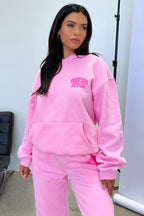 Sweatshirt com capuz de mulher, curta e cor-de-rosa