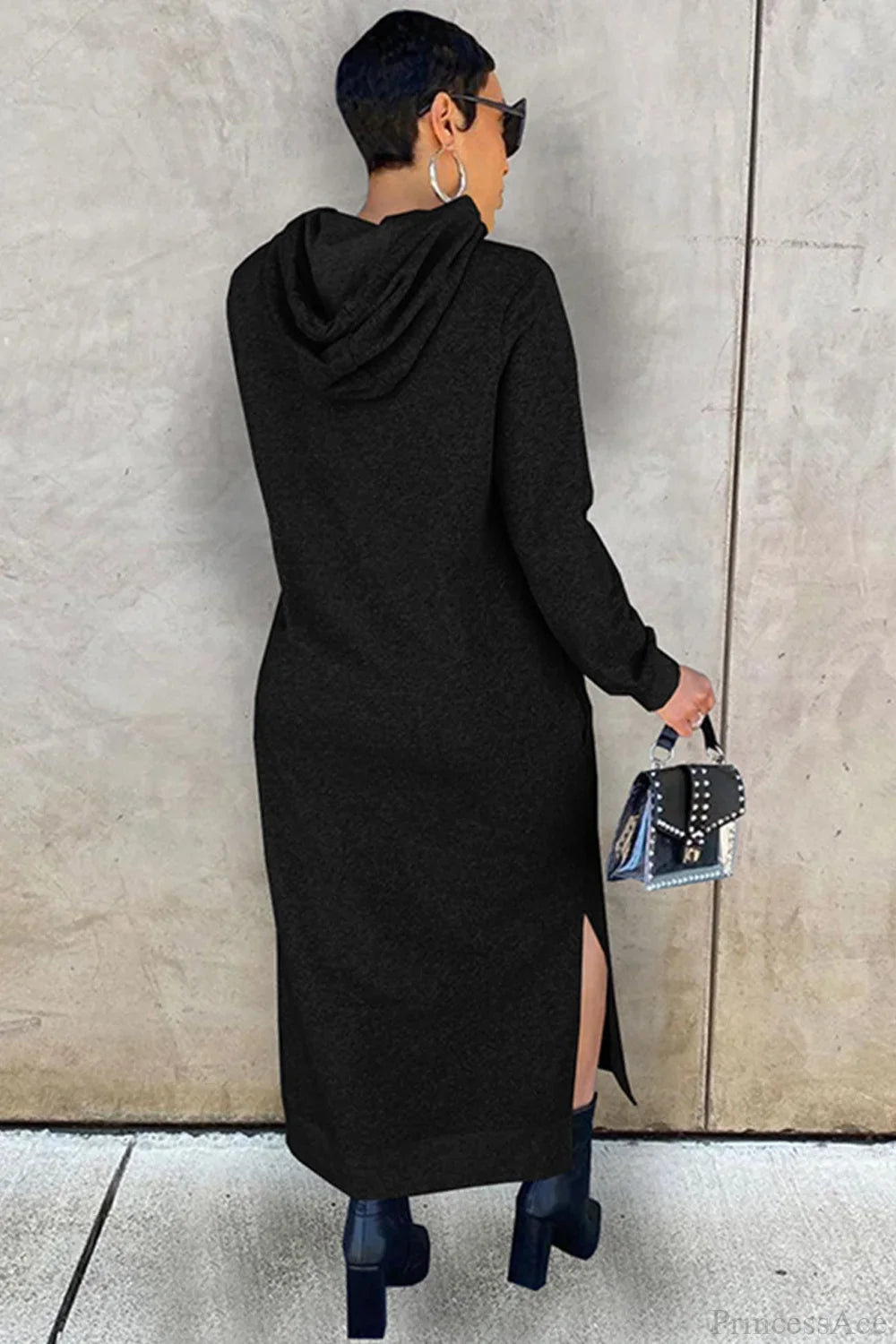 Rochie midi de damă cu glugă și crăpătură