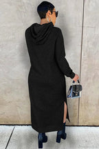 Rochie midi de damă cu glugă și crăpătură