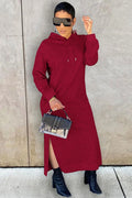 Rochie midi de damă cu glugă și crăpătură