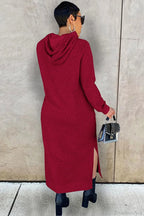 Rochie midi de damă cu glugă și crăpătură