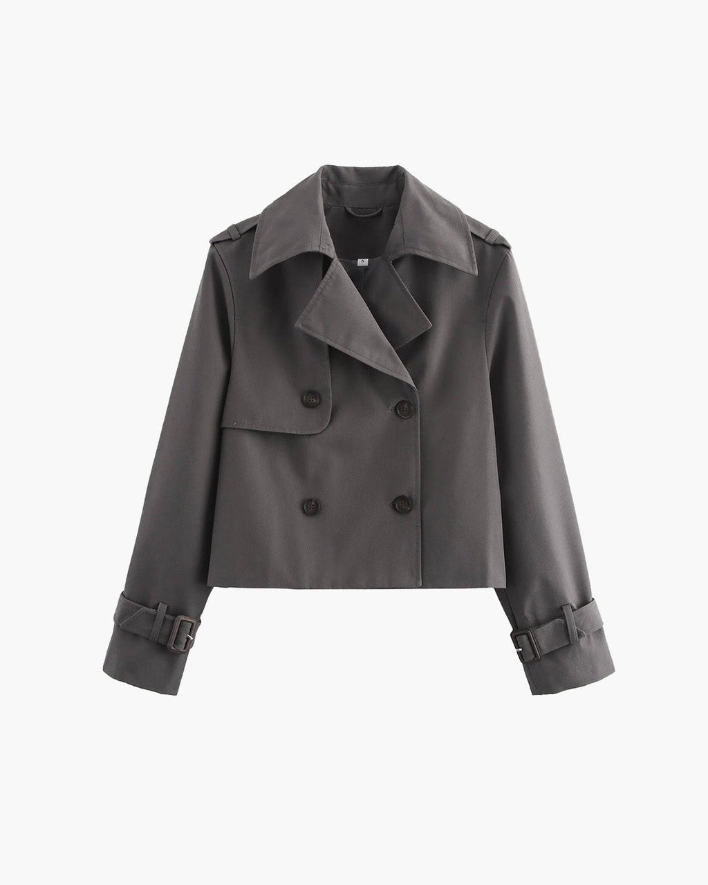 Kort trenchcoat til damer, dobbeltradet, med lange ærmer