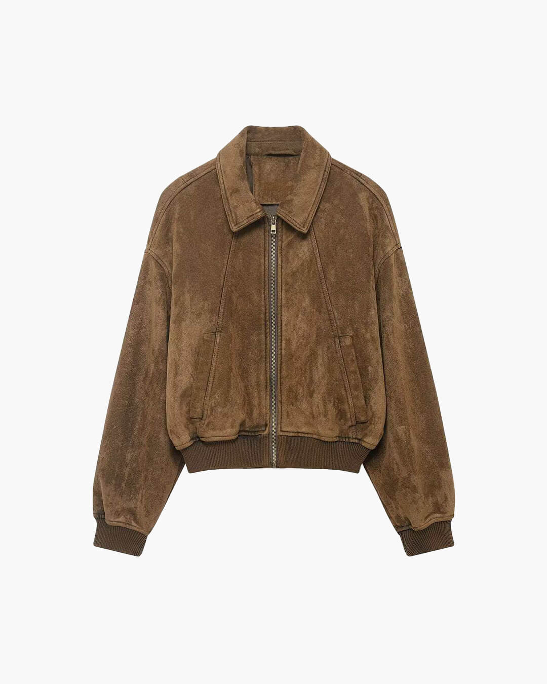 Chaqueta bomber de mujer de ante con cuello y cremallera