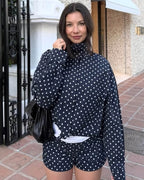 Veste femme à pois, courte, à col montant et zip