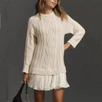 Vestito corto donna in maglia con trecce e collo alto
