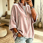 Sudadera de mujer con acabado aterciopelado, cuello alto y cremallera corta