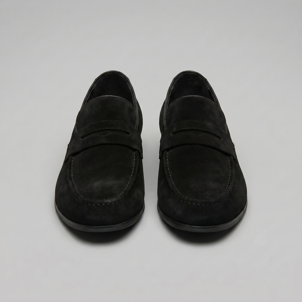 Penny loafers de homem com biqueira redonda e sola plana
