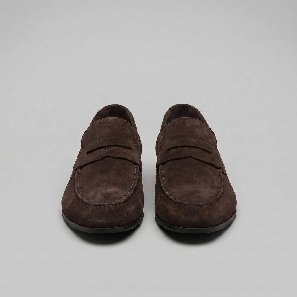 Penny loafers de homem com biqueira redonda e sola plana