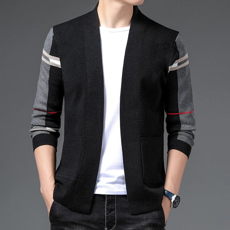Cardigan uomo in maglia a righe con tasche