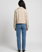 Casaco trench coat curto de peito cruzado de mulher, bege