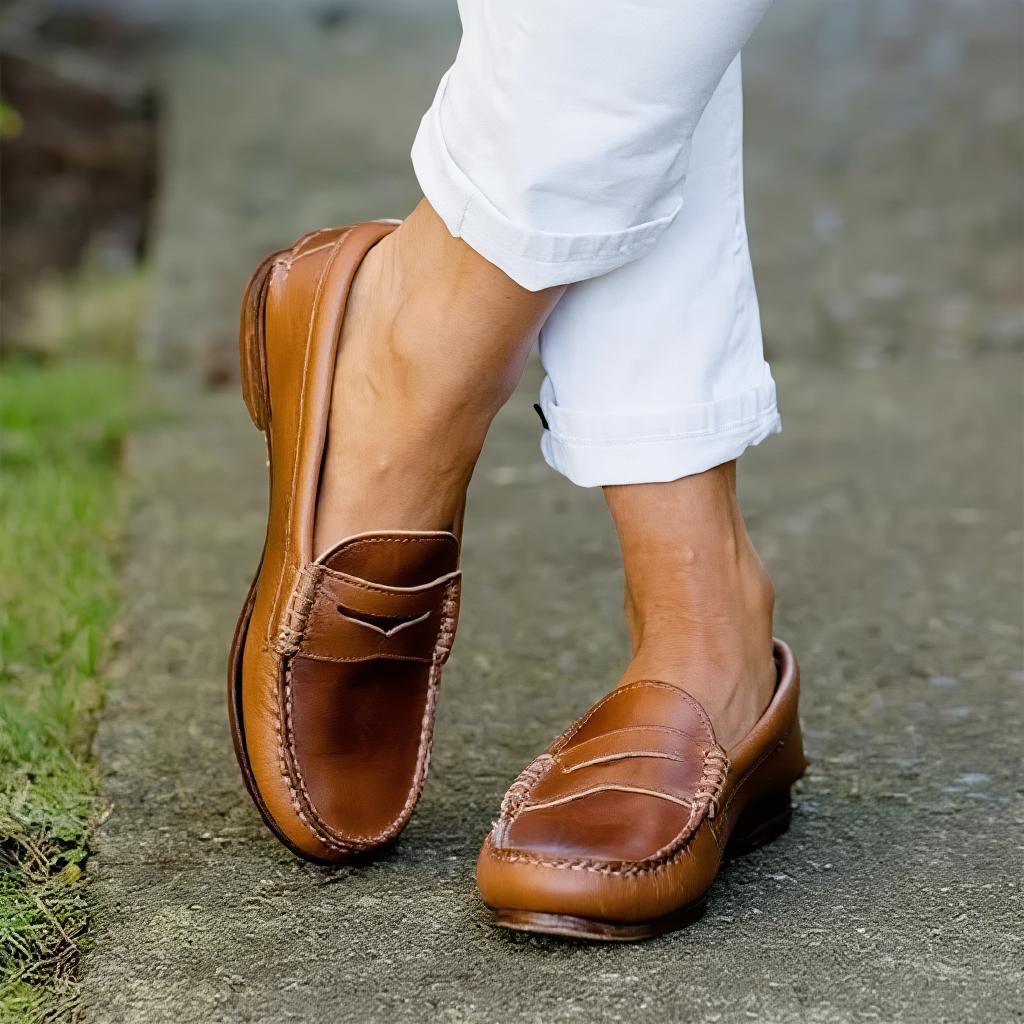 Mocasini de damă fără șireturi, cu baretă decorativă