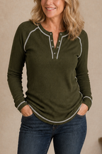 Blouse henley femme à surpiqûres contrastées
