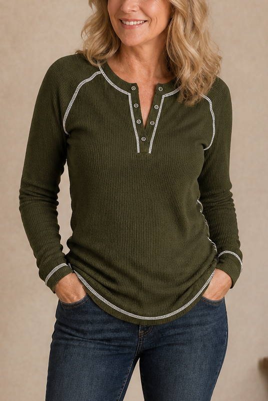 Camicetta henley donna con cuciture a contrasto