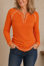 Blouse henley femme à surpiqûres contrastées