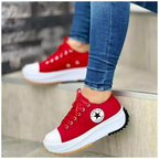 Sneakers de damă cu șiret, pe platformă, cu talpă decorativă