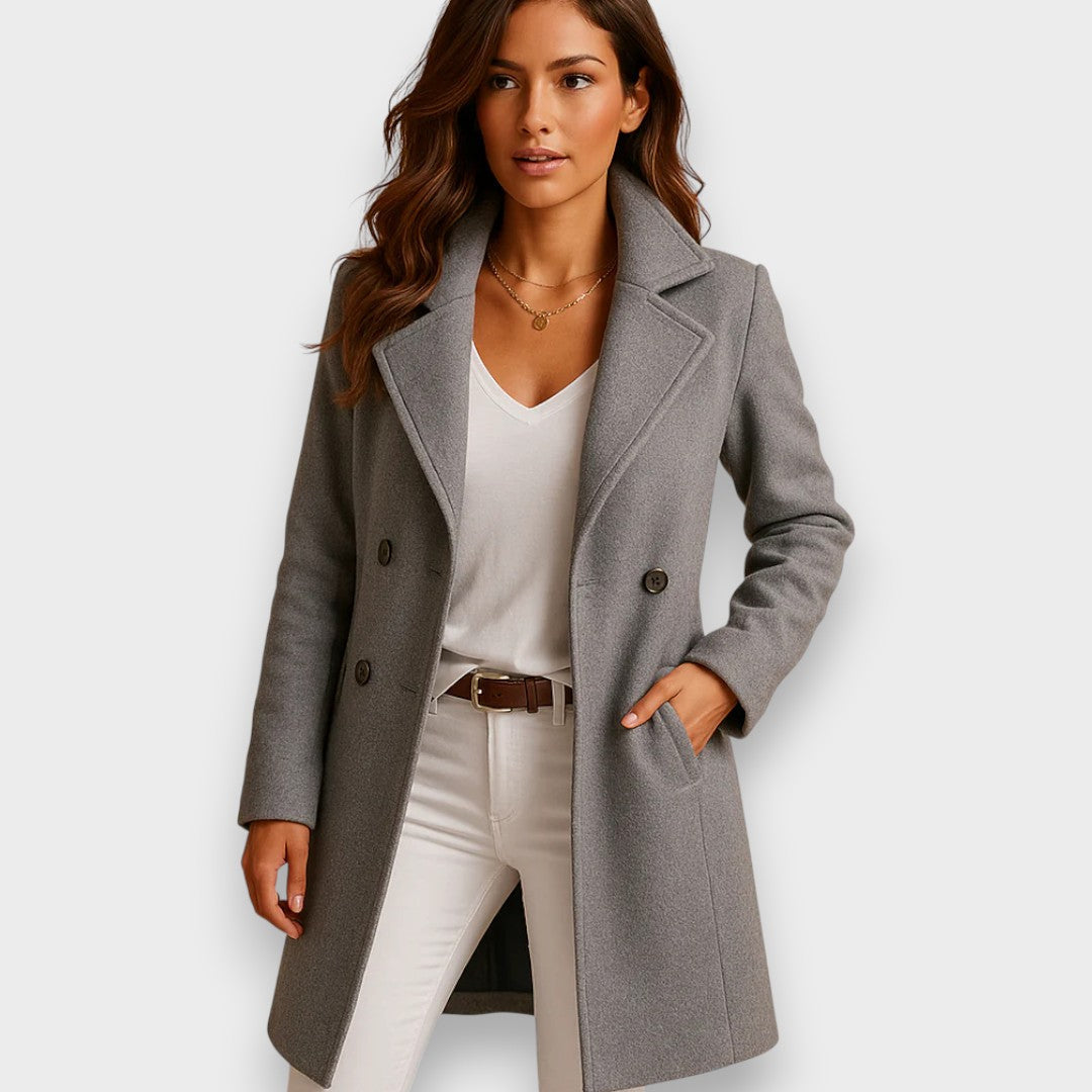 Cappotto donna lungo con revers e chiusura con bottoni