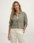 Cămașă oversize scurtă de damă, cu guler și mânecă lungă de vară
