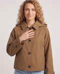 Veste courte femme style trench à capuche et double boutonnage