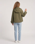 Veste courte femme style trench à capuche et double boutonnage