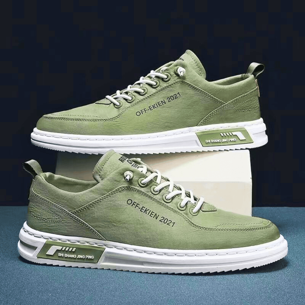 Niskie sneakersy męskie sznurowane z jasną podeszwą i ozdobnymi przeszyciami