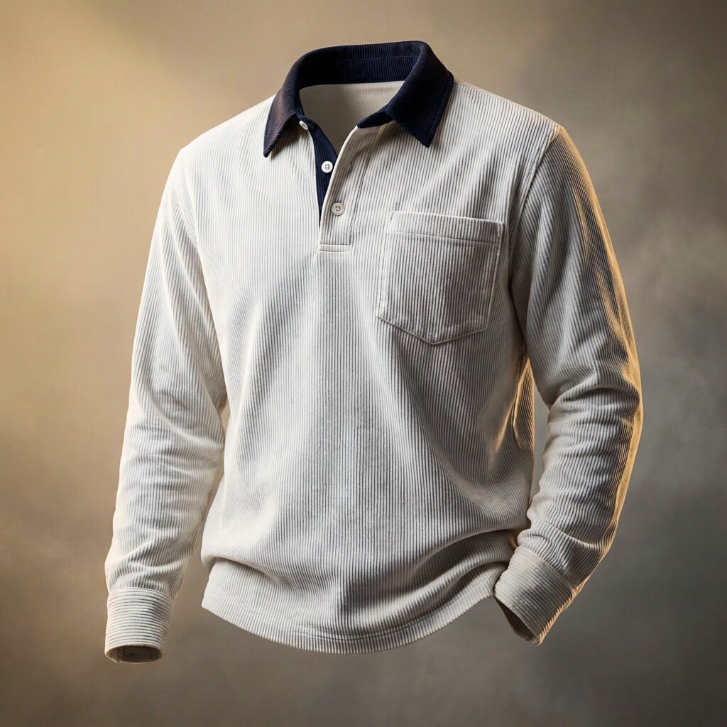 Poloshirt til mænd med lange ærmer og krave