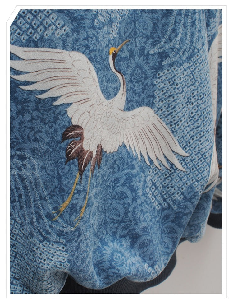 Sweater til damer med tranemønster og puffede ærmer
