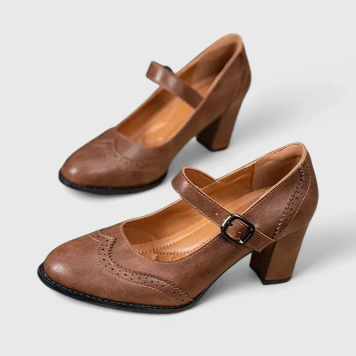Mary Jane-pumps til damer med spids tå og blokhæl